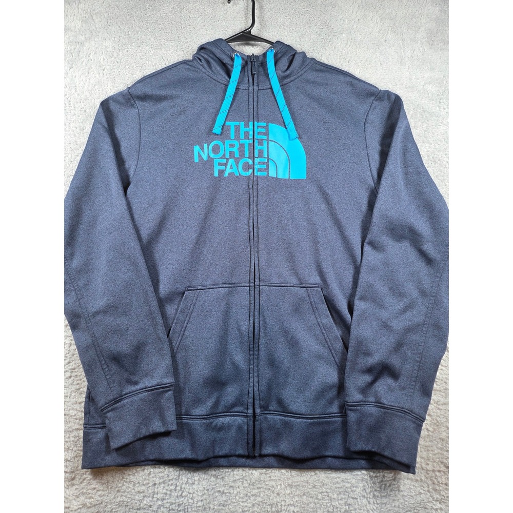 The North Face Full Zip Hoodie XL Navy Blue Mens Fleece Lined Thumbhole Logo